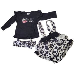 Baby Girl caw Romper Ruffle Long Sleeve Ribbed Tops Summer Outfit Set size 0-3M